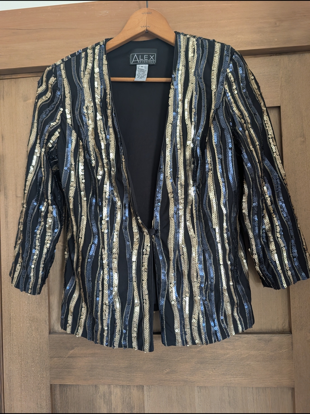 Vintage Alex Evenings Black Jacket with Gold & Silver Sequin Stripes